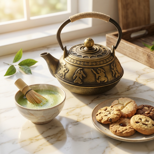 Cast-Iron Hobnail TeaPot - Traditional Japanese Tetsubin (Tetsu-Kyusu) Black & Gold The Warrior TeaPot 900ml