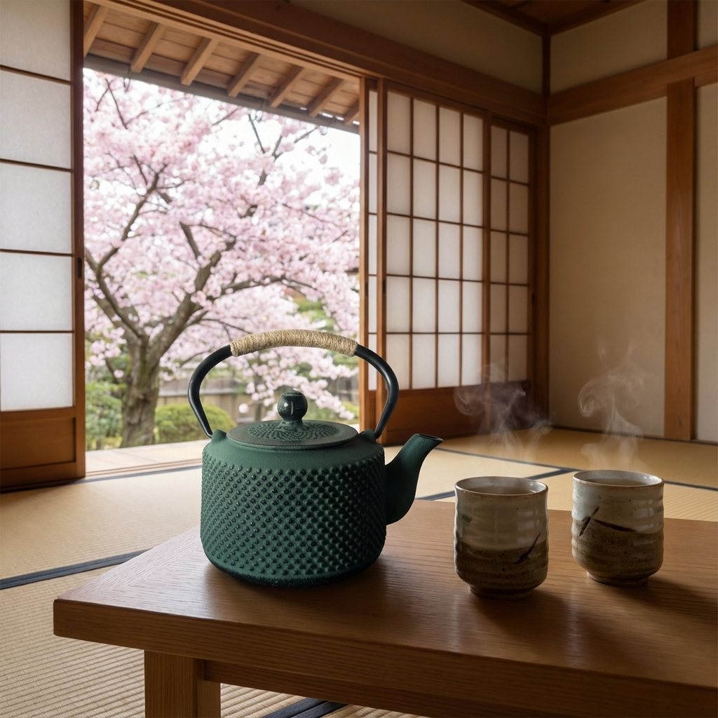 Cast-Iron Hobnail TeaPot - Traditional Japanese Tetsubin (Tetsu-Kyusu) Green Arare Patterned TeaPot 900ml