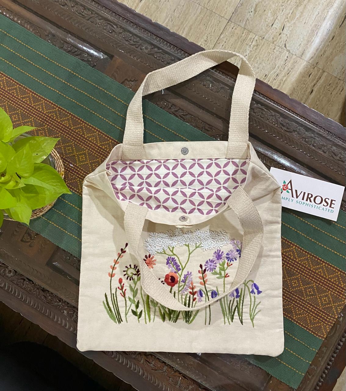 Avirose - Wildflowers - Hand-embroidered Tote