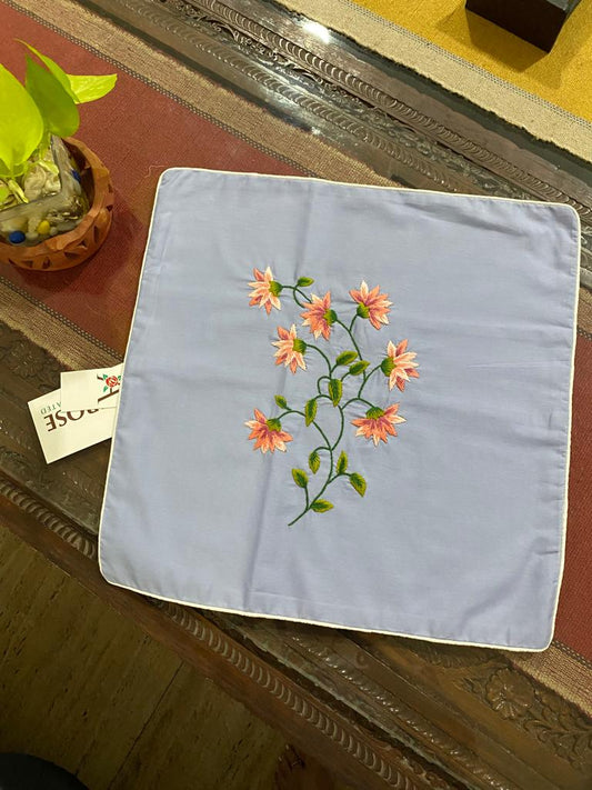 Peach Flowers Hand-embroidered Cushion Cover (Set of 2)