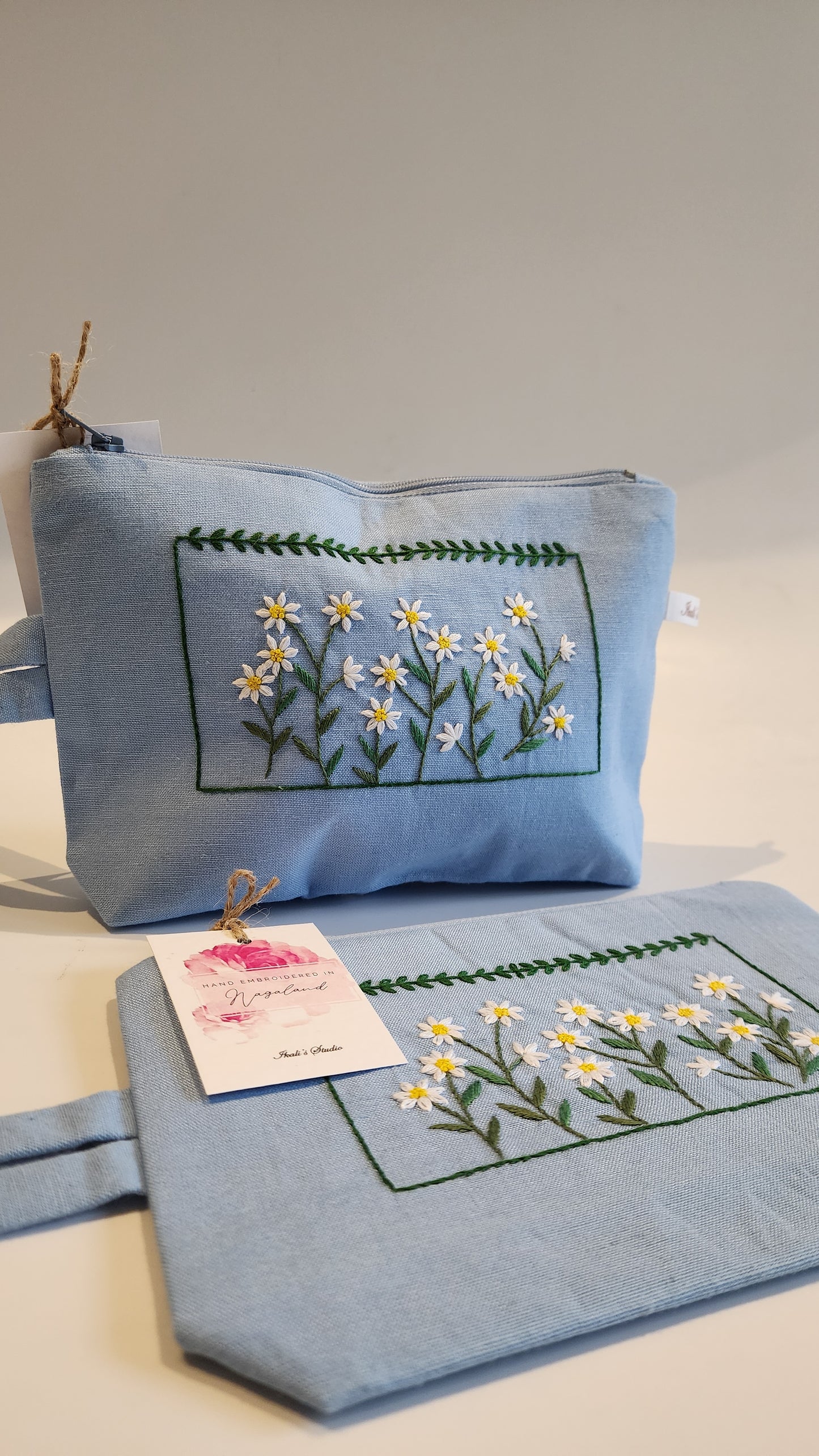 Ikali - Daisies Frame - Hand-embroidered Utility Pouch