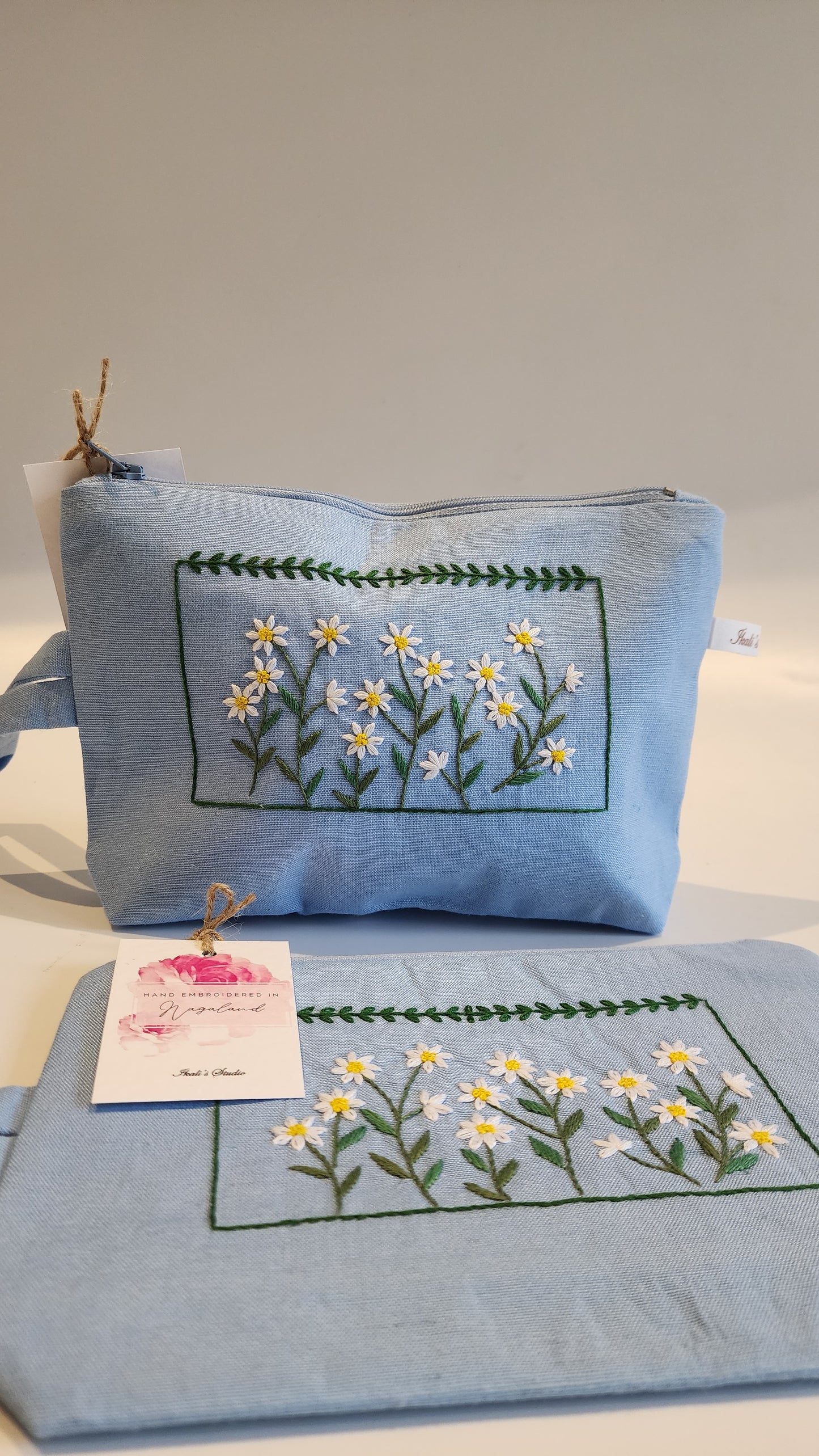 Ikali - Daisies Frame - Hand-embroidered Utility Pouch