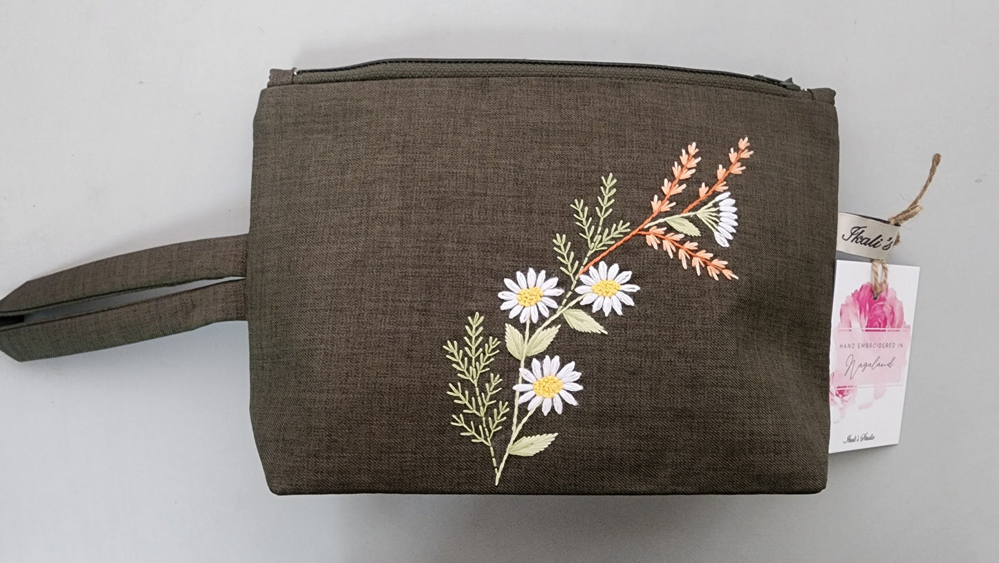 Ikali - Daisies Wheat - Hand-embroidered Utility Pouch