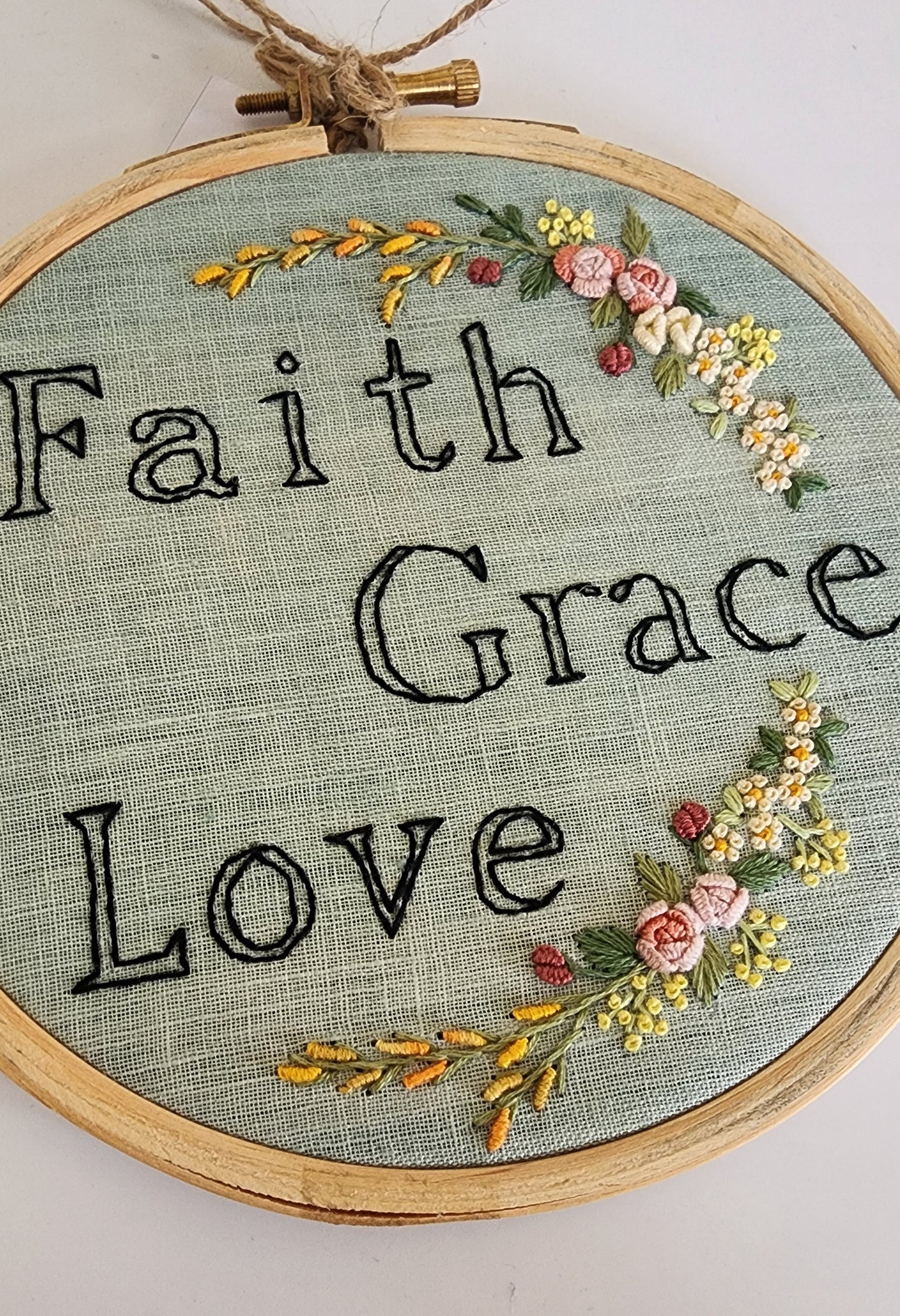 Ikali - Faith Grace Love - Hand-embroidered Wall-hanging Hoop