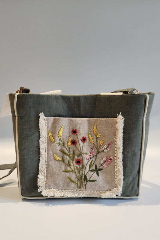 Ikali - Floral Bouquet - Hand-embroidered Kumstu bo Bag