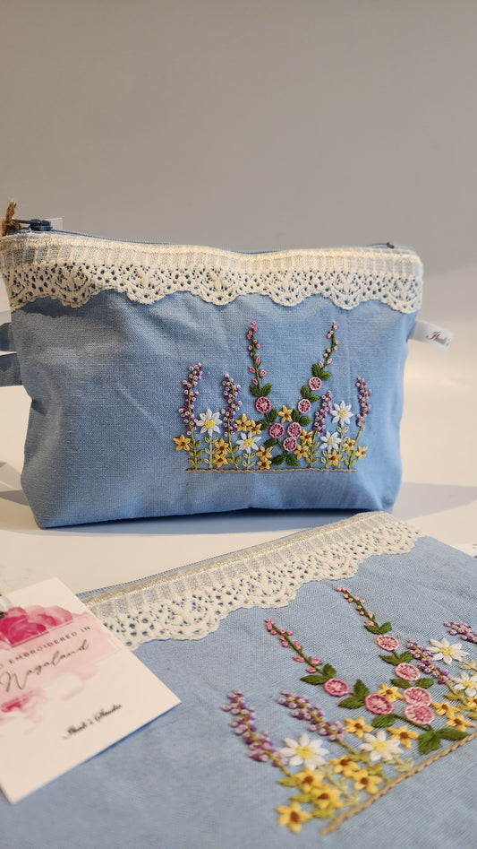 Ikali - Floral Garden - Hand-embroidered Utility Pouch