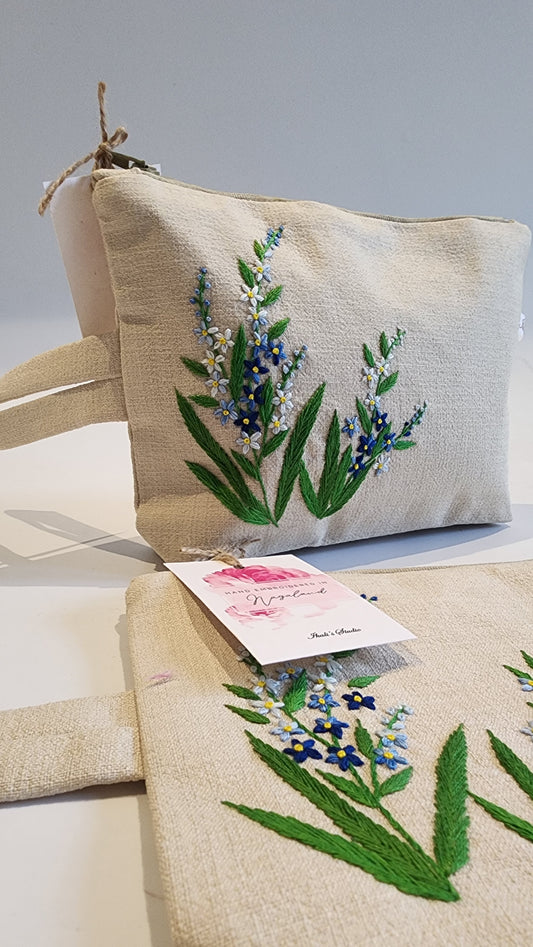 Ikali - Forget Me Not - Hand-embroidered Utility Pouch