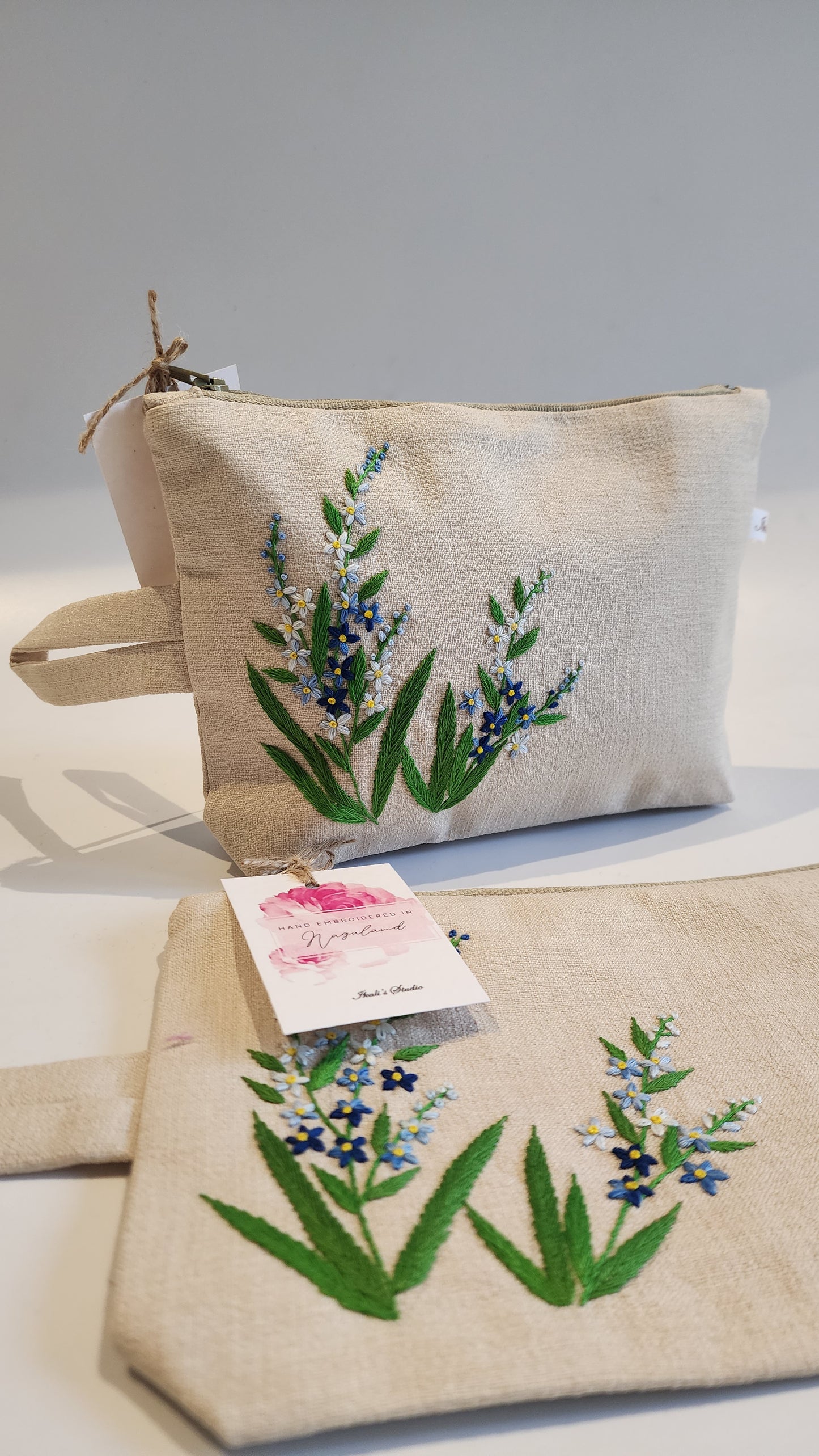 Ikali - Forget Me Not - Hand-embroidered Utility Pouch