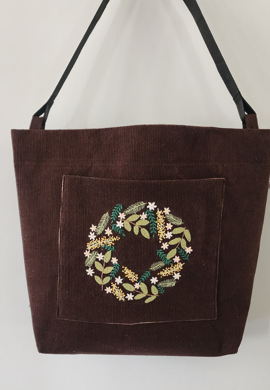 Ikali - Floral Wreath - Hand-embroidered Tote