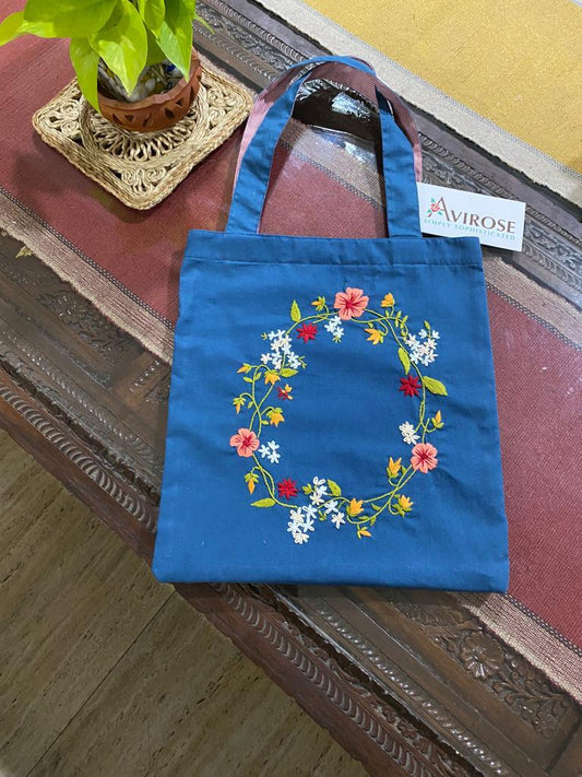 Avirose - Floral Wreath - Hand-embroidered Tote