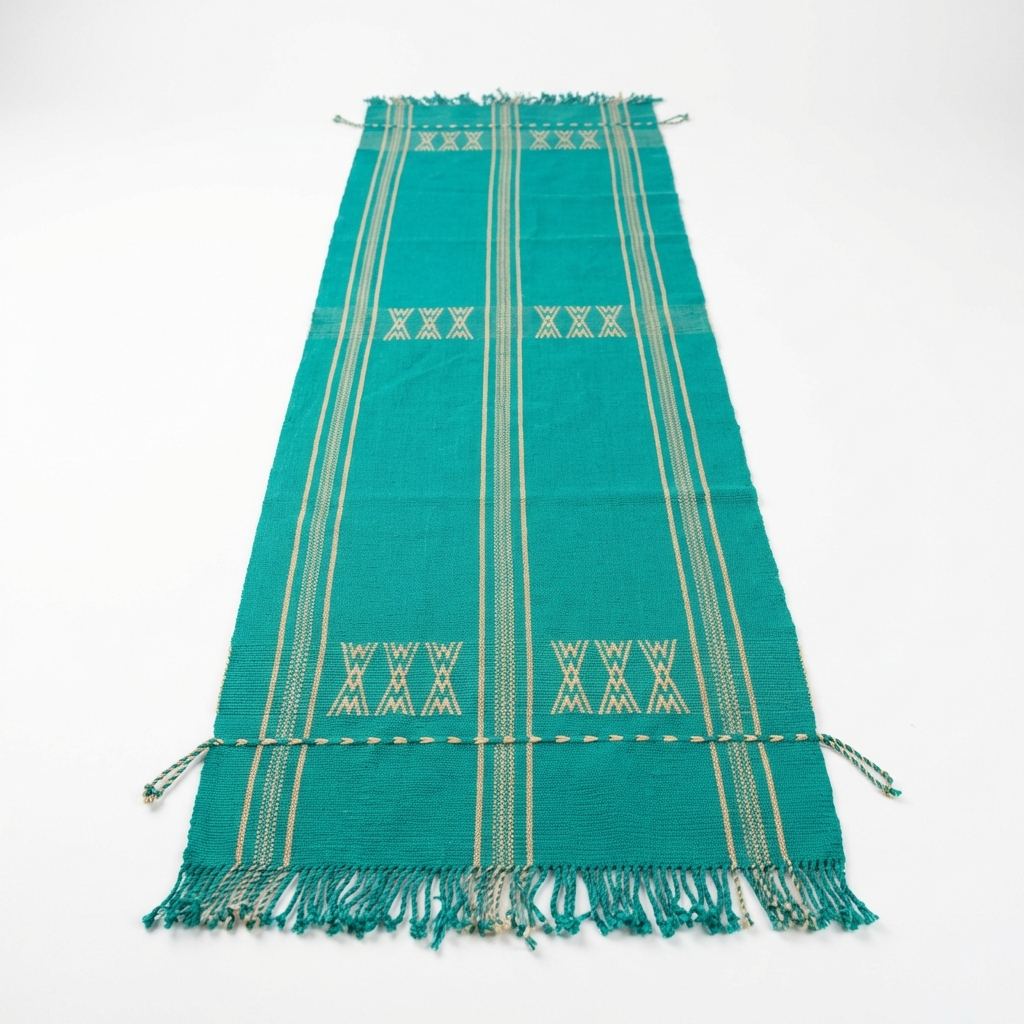 Chizami Weaves - Loin Loom Handwoven Table Runner in Aqua Green
