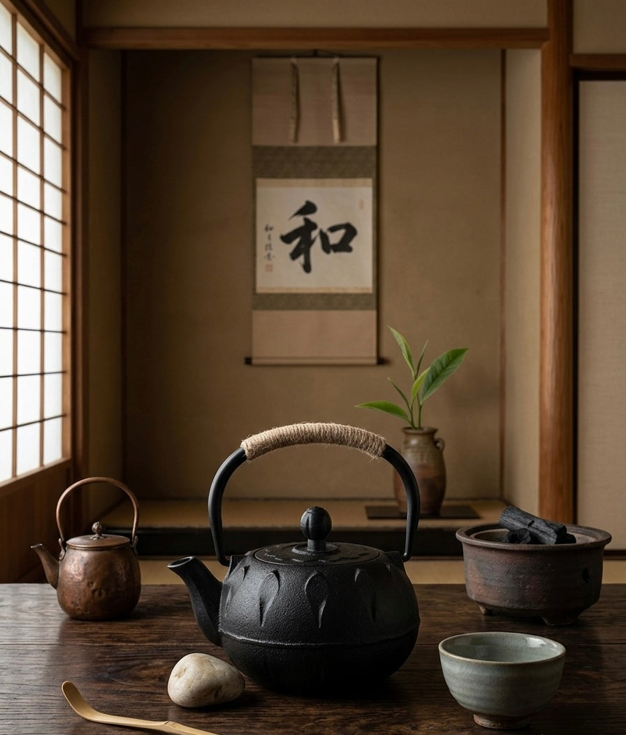 Cast-Iron Hobnail TeaPot - Traditional Japanese Tetsubin (Tetsu-Kyusu) Black Petals TeaPot 580ml