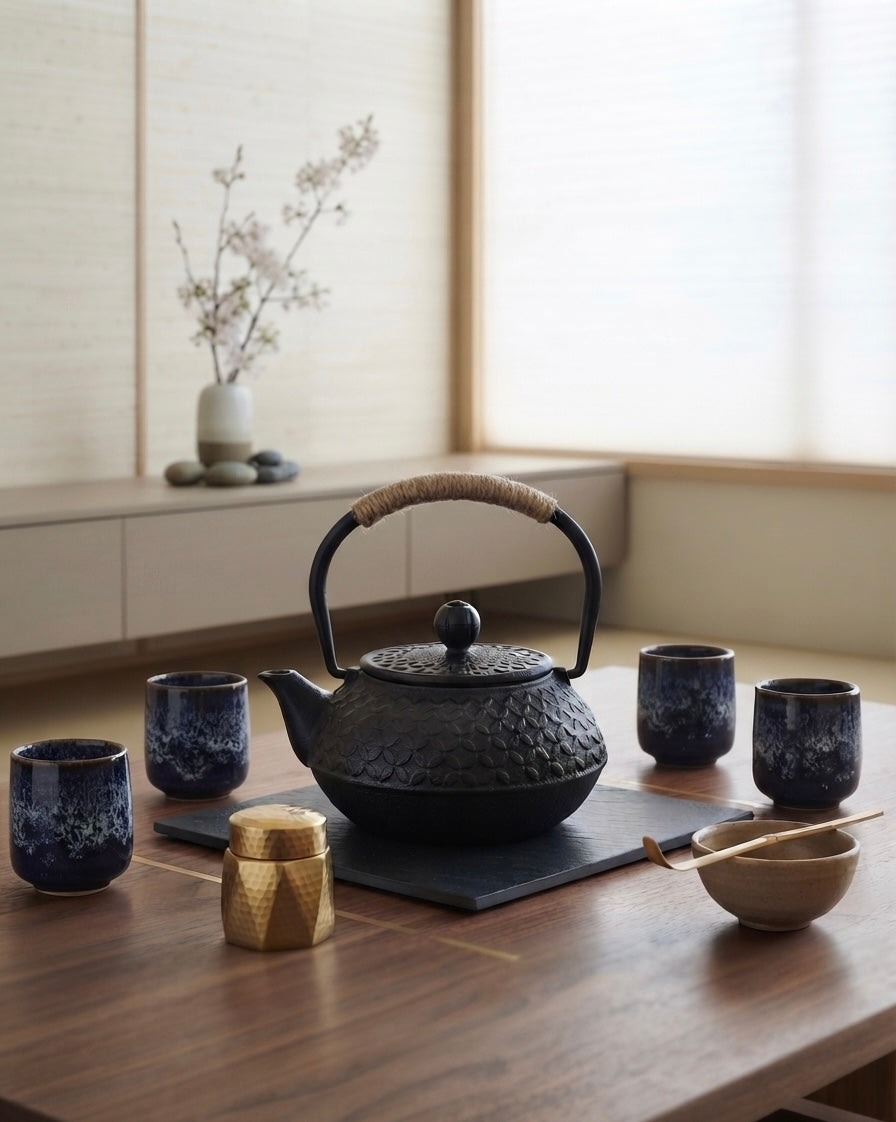 Cast-Iron Hobnail TeaPot - Traditional Japanese Tetsubin (Tetsu-Kyusu) Black Jasmine TeaPot 580ml