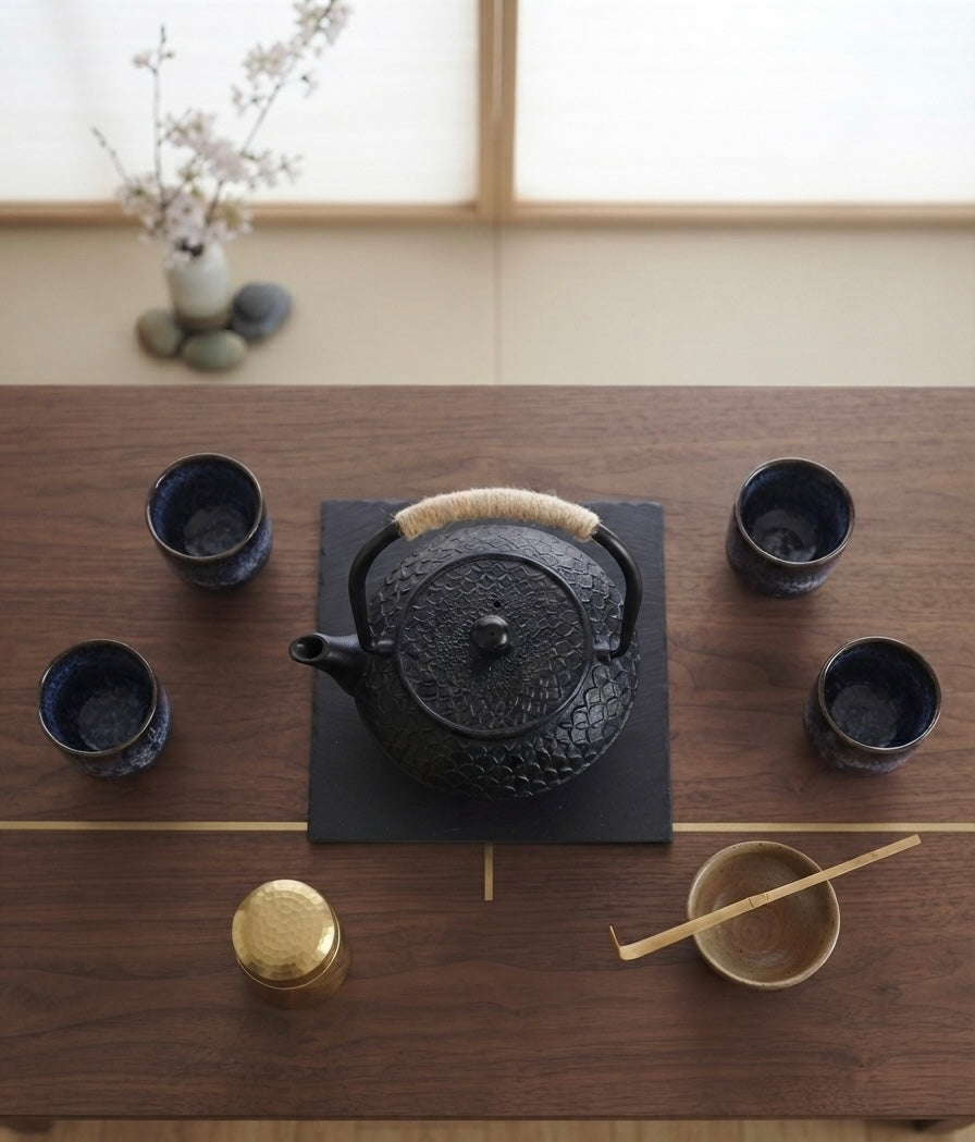 Cast-Iron Hobnail TeaPot - Traditional Japanese Tetsubin (Tetsu-Kyusu) Black Jasmine TeaPot 580ml