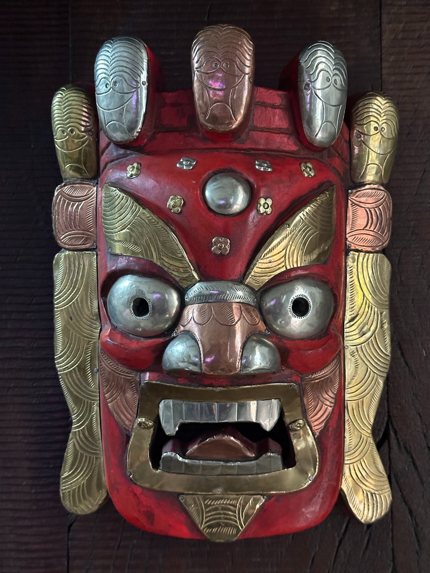 Red Mahākāla Handmade Wooden Mask