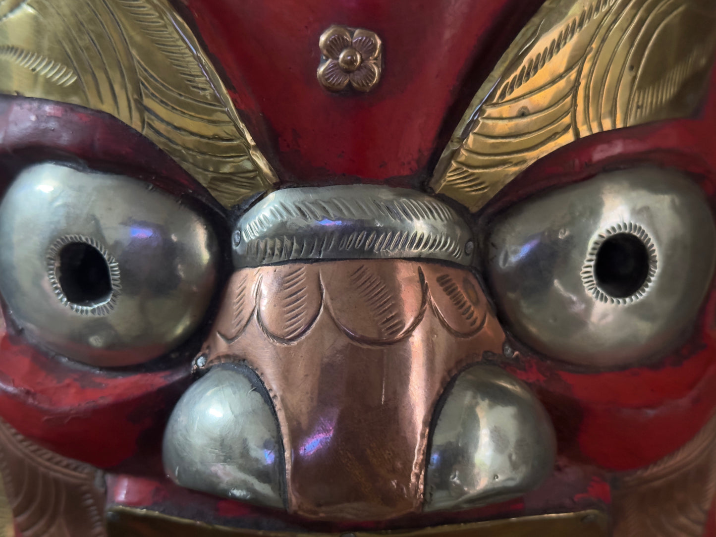 Red Mahākāla Handmade Wooden Mask