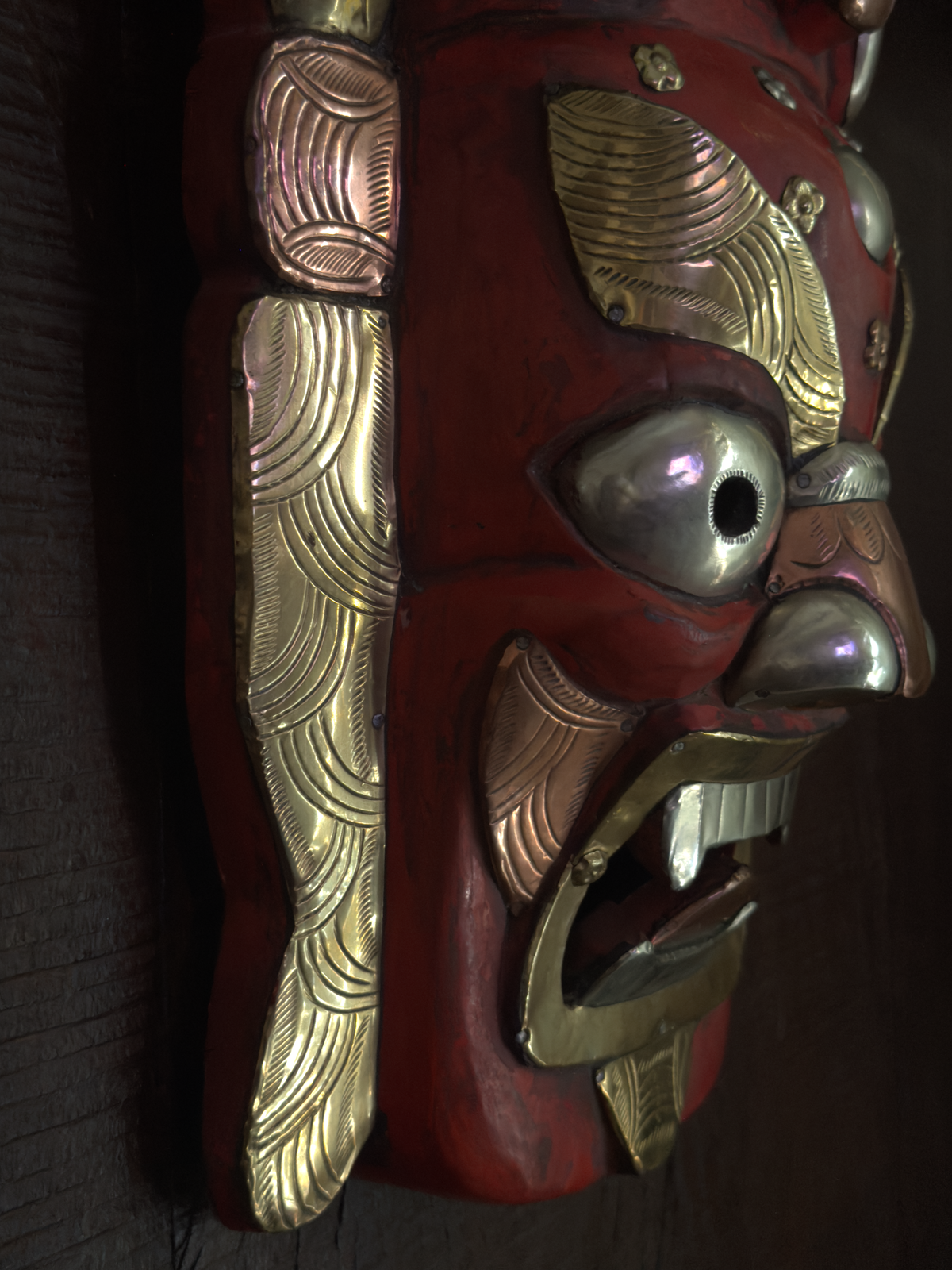 Red Mahākāla Handmade Wooden Mask