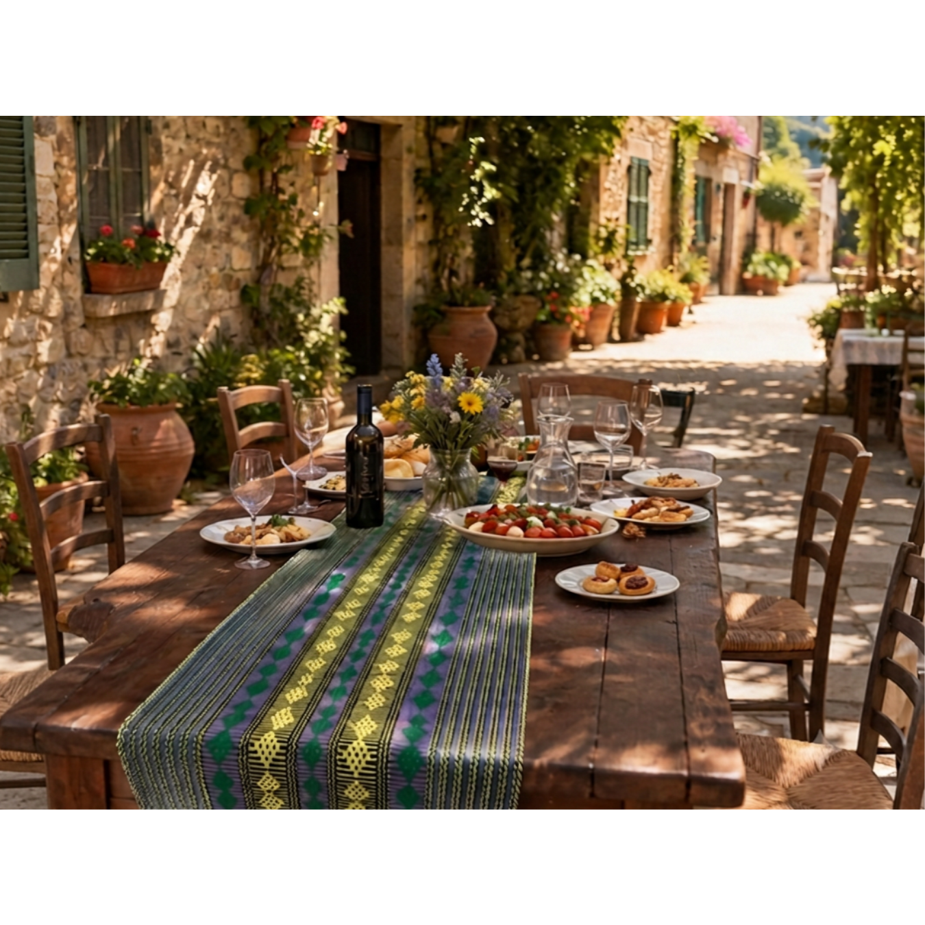 Loin Loom Handwoven Table Runner in Green & Lime Yellow