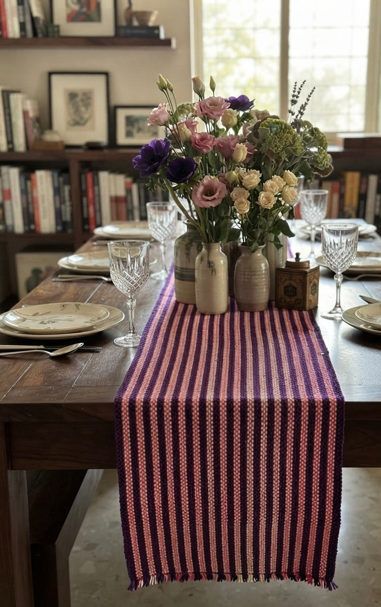 Loin Loom Handwoven Table Runner in Pink & Purple
