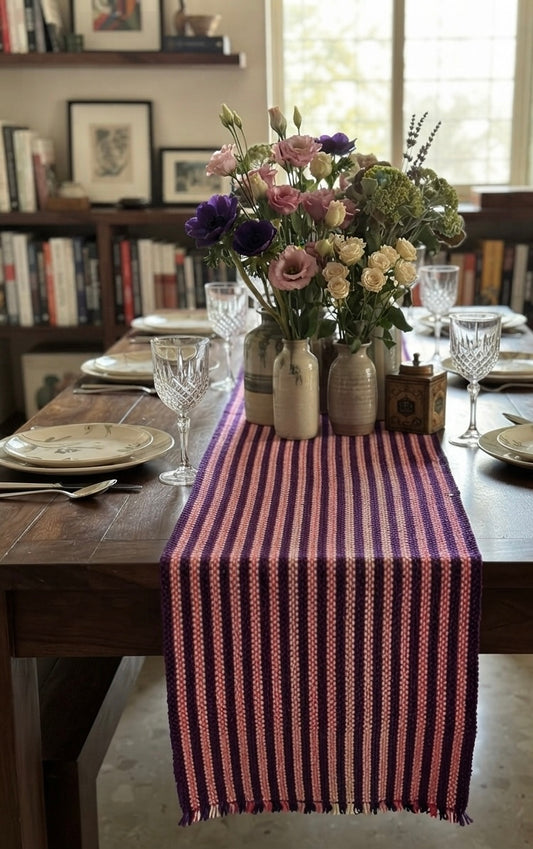 Loin Loom Handwoven Table Runner in Pink & Purple