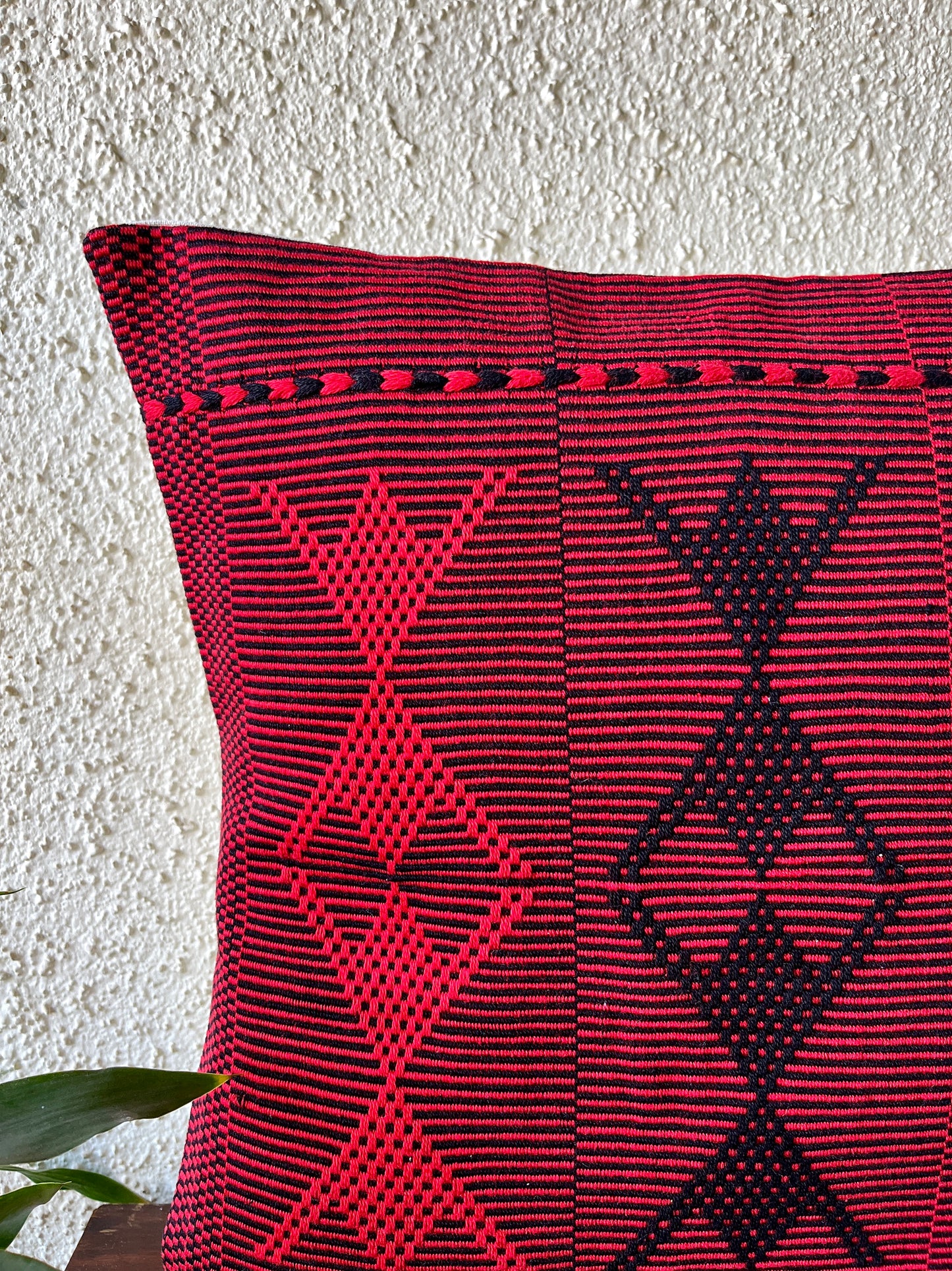 Chizami Weaves - Loin Loom Handwoven Cushion Cover Set in Red with Black Motifs (Set of 4)