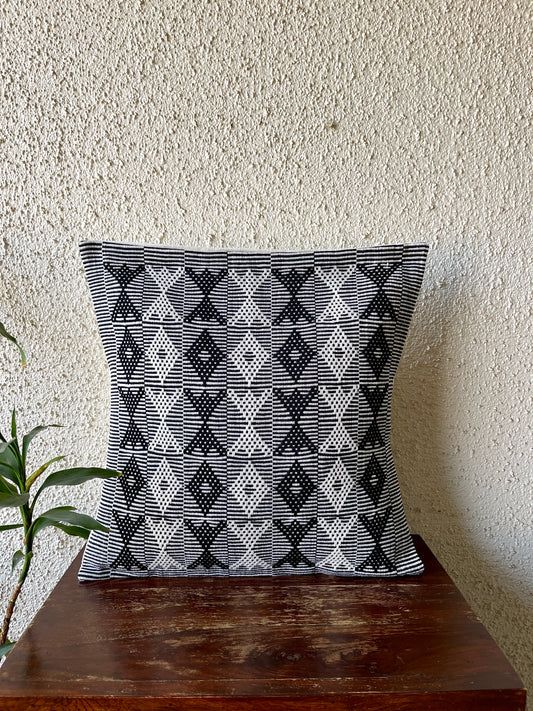 Chizami Weaves - Loin Loom Handwoven Cushion Cover Set with White and Black Motifs (Set of 4)