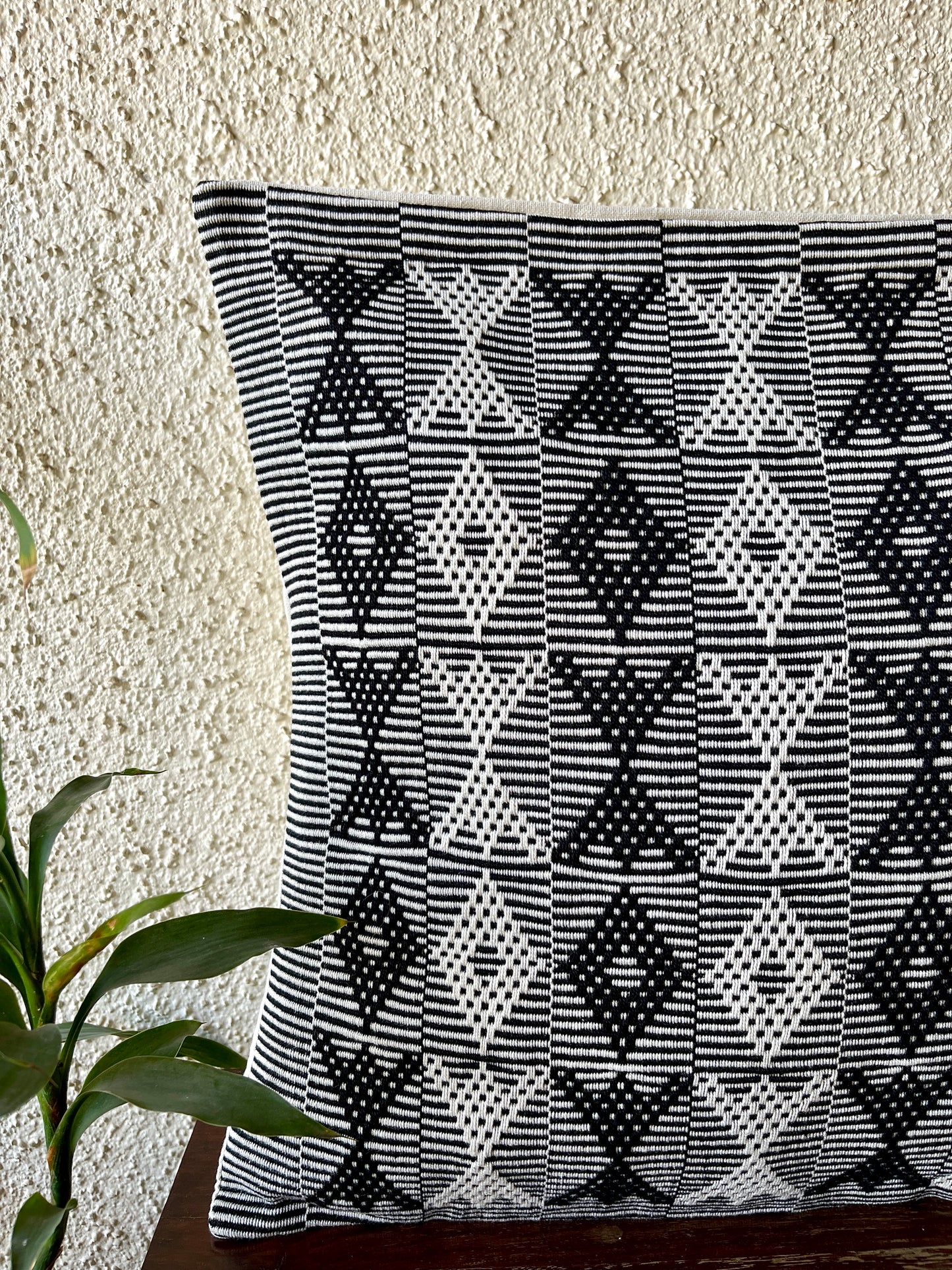 Chizami Weaves - Loin Loom Handwoven Cushion Cover Set with White and Black Motifs (Set of 4)