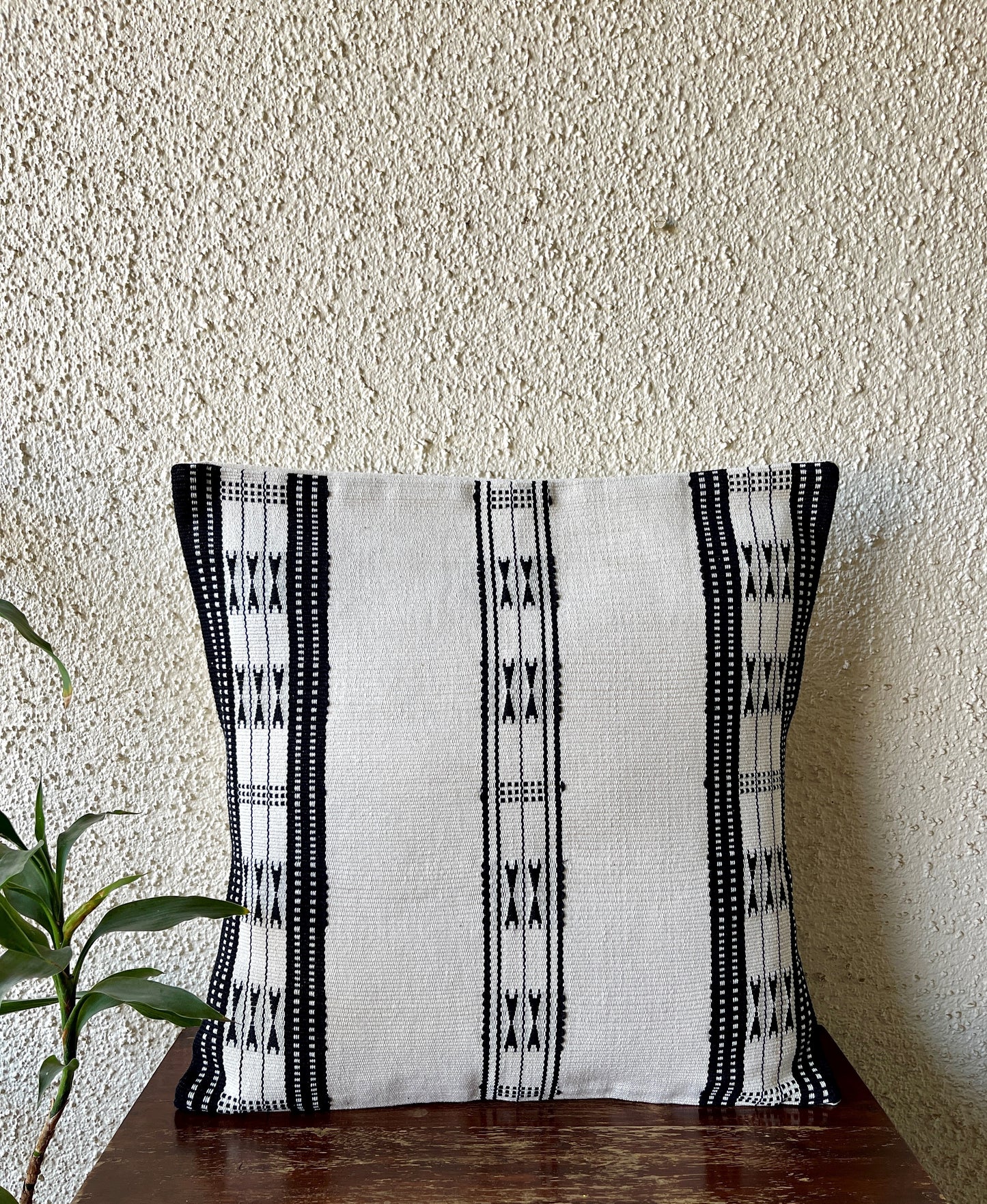 Chizami Weaves - Loin Loom Handwoven Cushion Cover Set in White with Black Motifs (Set of 4)