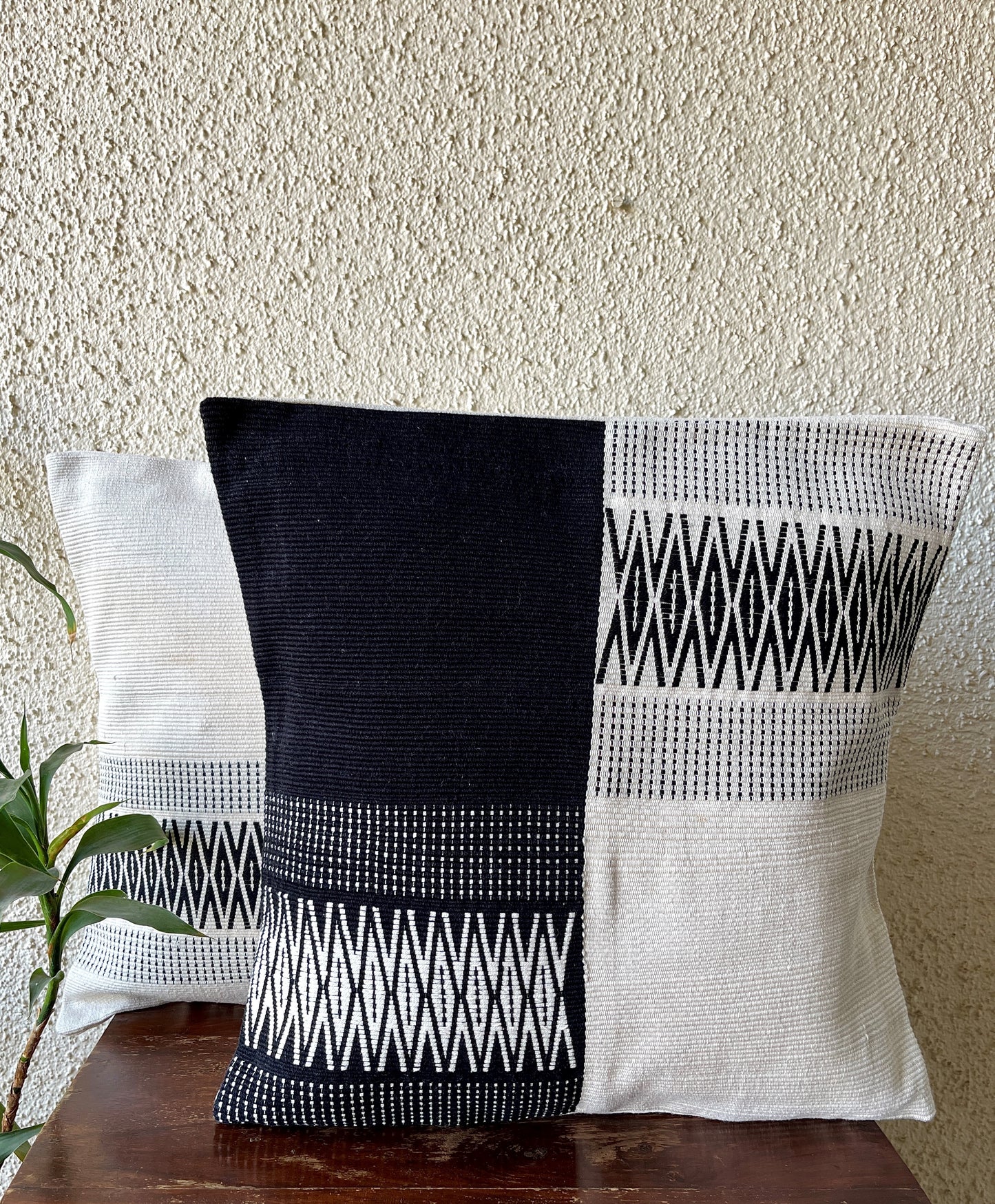 Chizami Weaves - Loin Loom Handwoven Cushion Cover Set in Black and White (Set of 4)