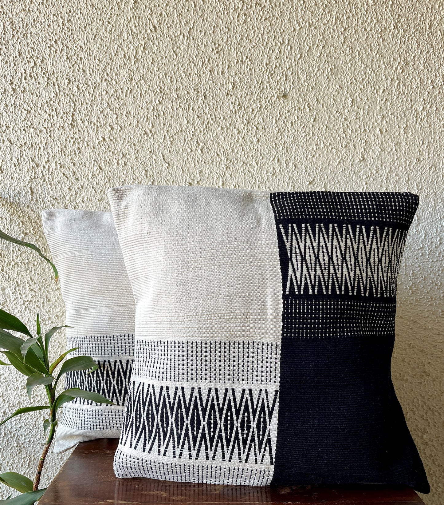 Chizami Weaves - Loin Loom Handwoven Cushion Cover Set in Black and White (Set of 4)