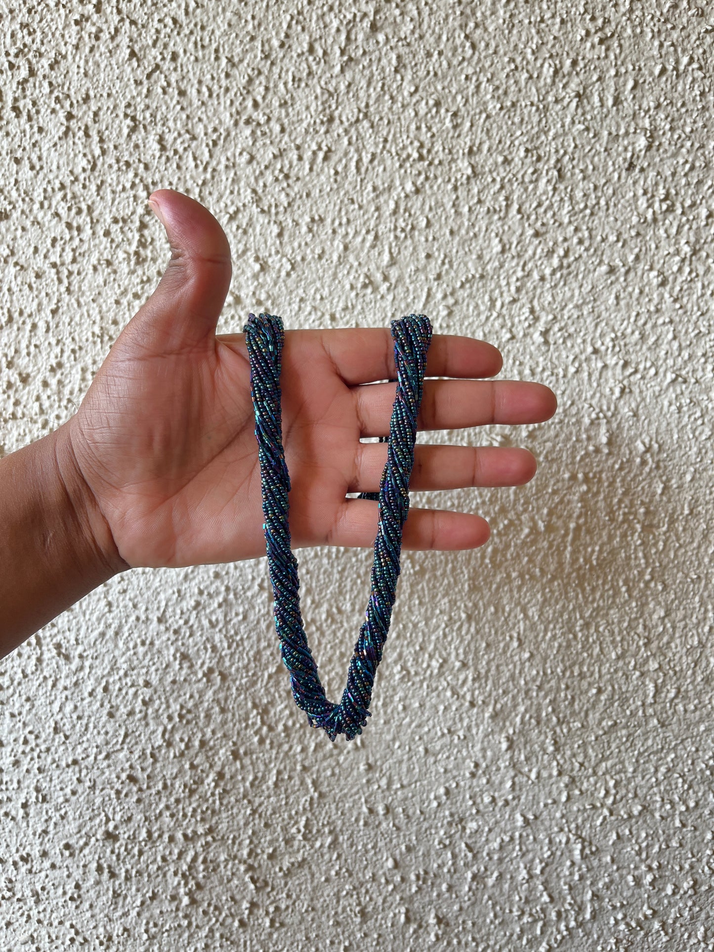 Beaded Potay Multi-Strand Multi-Color Twist Necklace - Peacock Blue