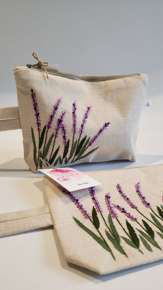 Ikali - Lavender - Hand-embroidered Utility Pouch