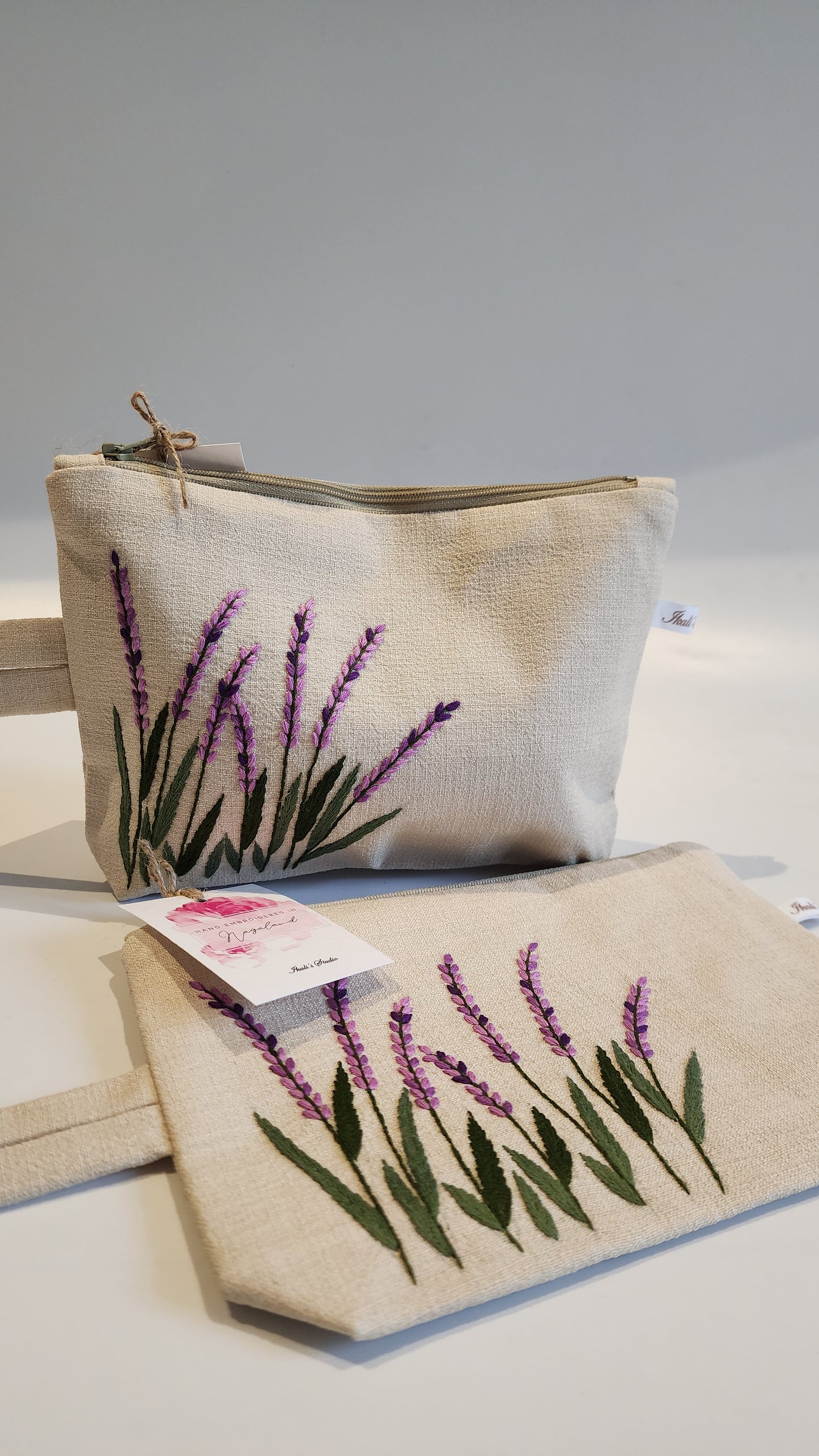 Ikali - Lavender - Hand-embroidered Utility Pouch