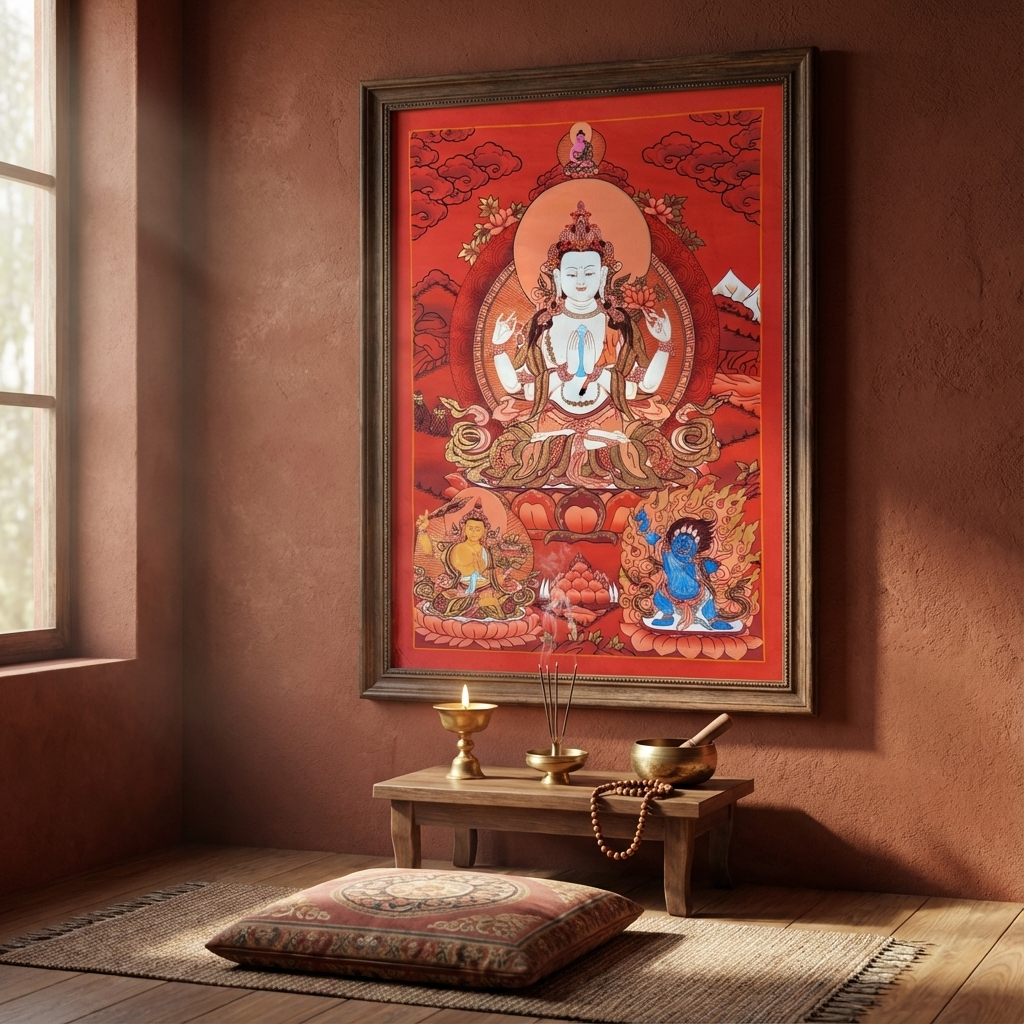 Buddha of Compassion, Avalokiteshvara (Sanskrit), Chenrezig (Tibetan) Thangka