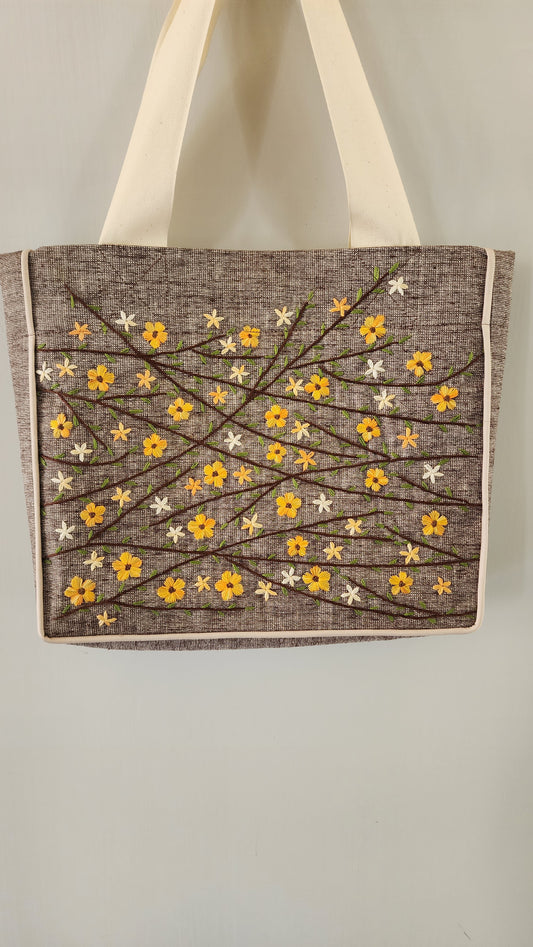 Ikali - Mustard Flowers - Hand-embroidered Kumstu bo Bag