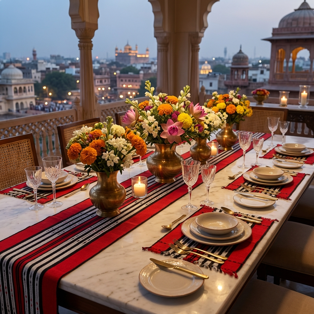 Chizami Weaves - Loin Loom Handwoven Table Set: Runner & 6 Table Mats with traditional Naga Spear Design