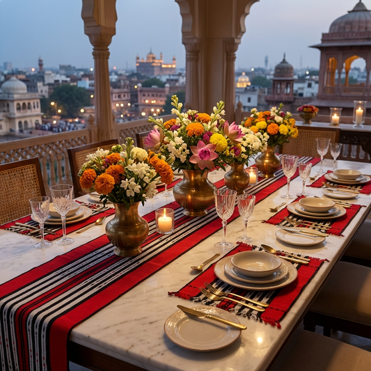 Chizami Weaves - Loin Loom Handwoven Table Set: Runner & 6 Table Mats with traditional Naga Spear Design