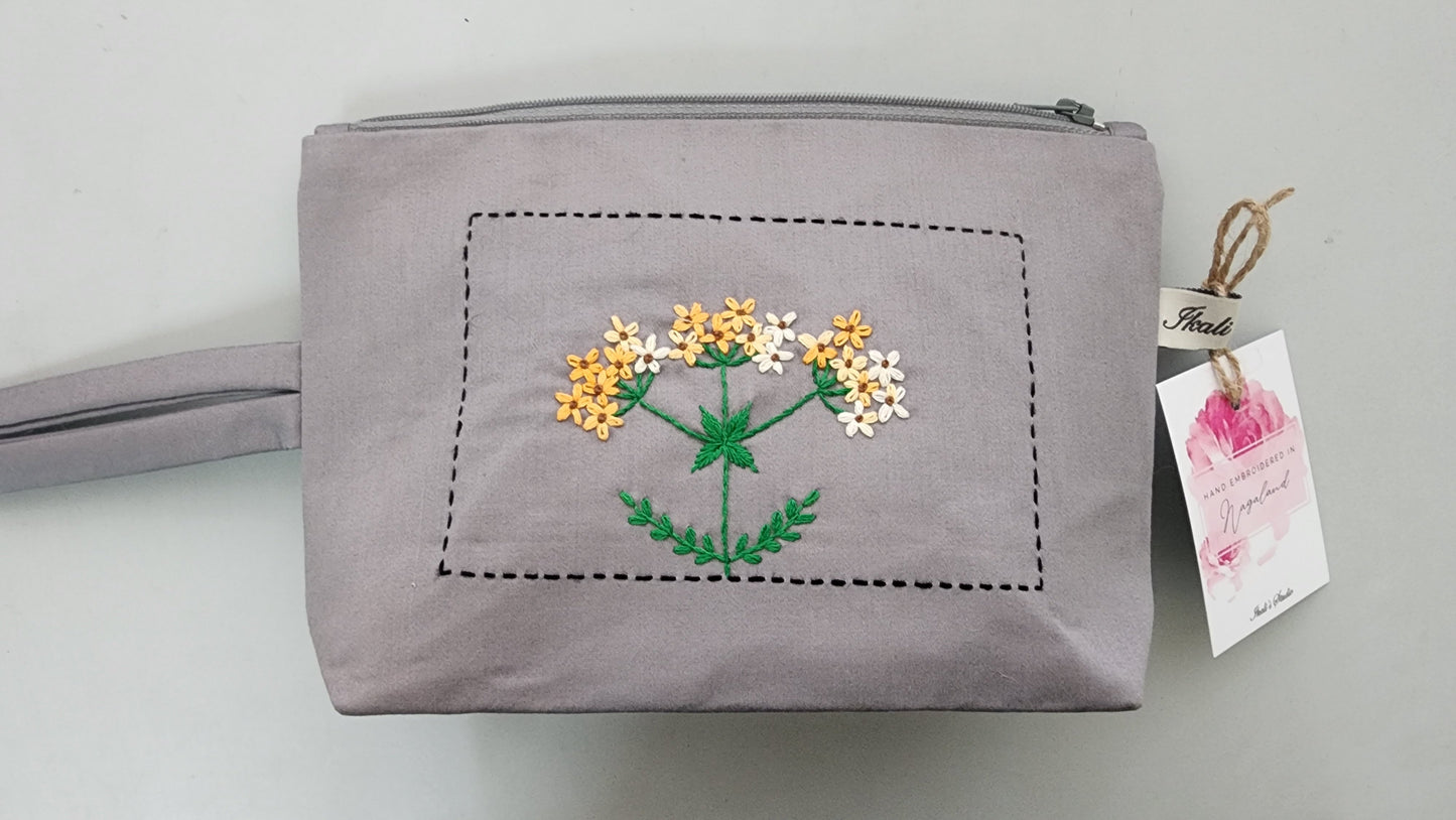 Ikali - Ombre Flowers - Hand-embroidered Utility Pouch