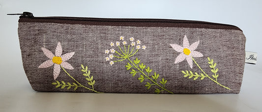 Pink Flowers - Hand-embroidered Multi-purpose Zip Pouch