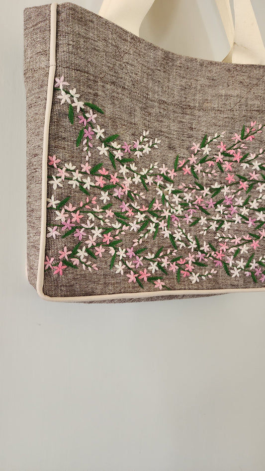 Ikali - Pink Ombre Flowers - Hand-embroidered Kumstu bo Bag