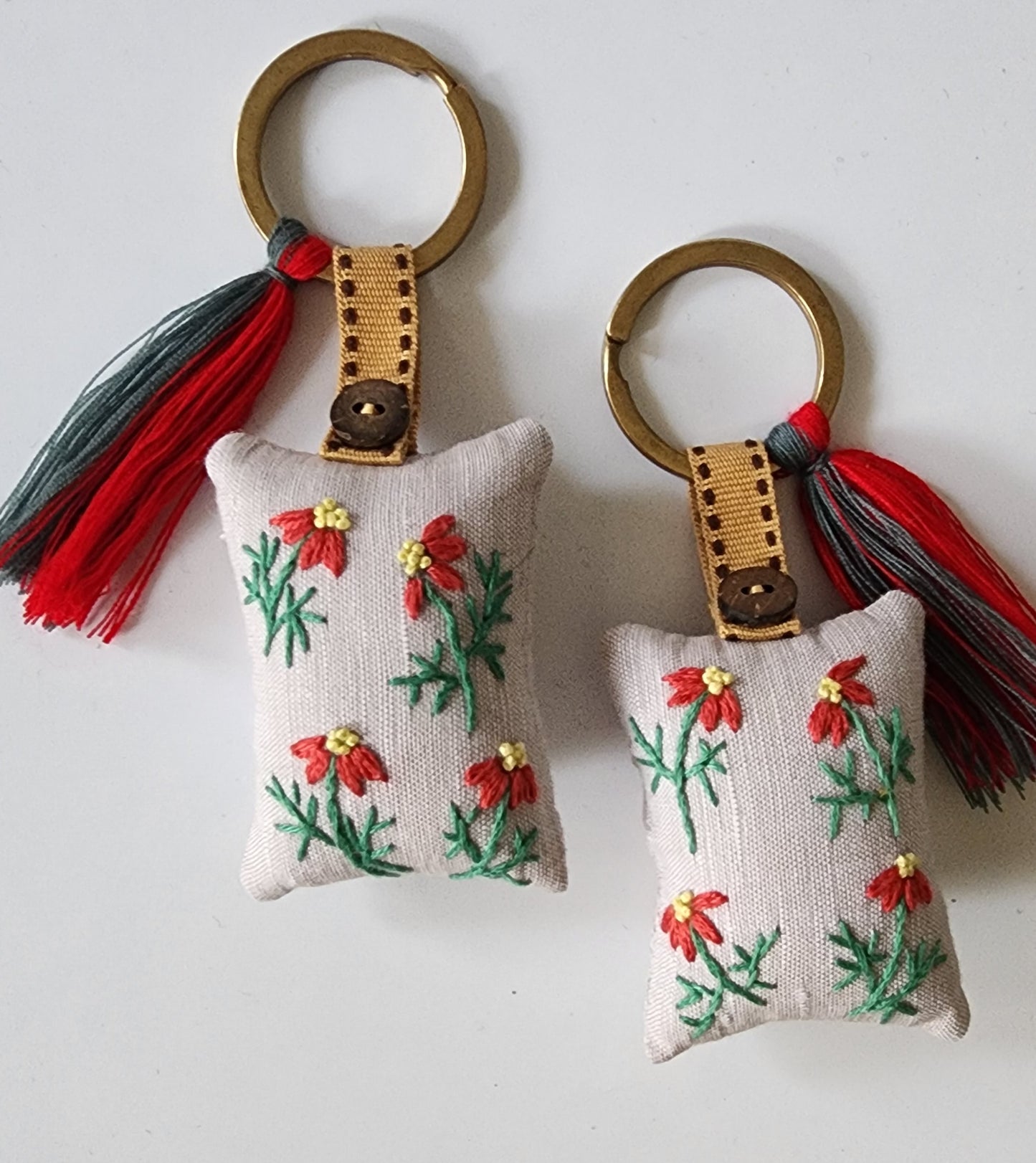 Ikali - Red Cosmos - Hand-embroidered Keychain