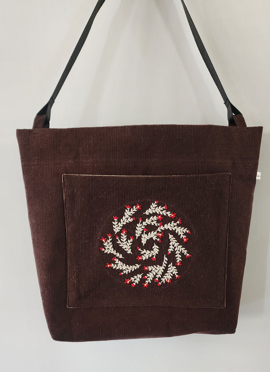 Ikali - Red Flower Circle - Hand-embroidered Tote