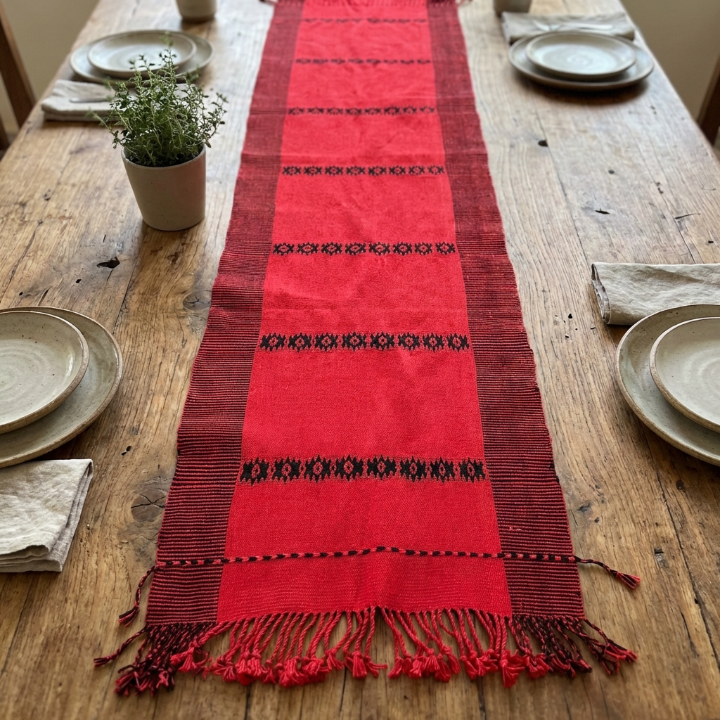 Chizami Weaves - Loin Loom Handwoven Table Runner in Red & Black