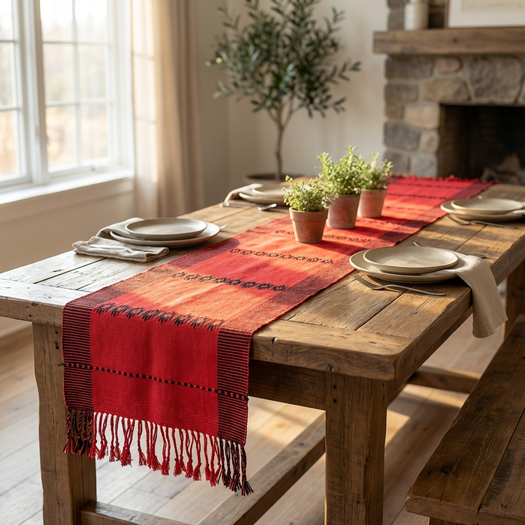 Chizami Weaves - Loin Loom Handwoven Table Runner in Red & Black