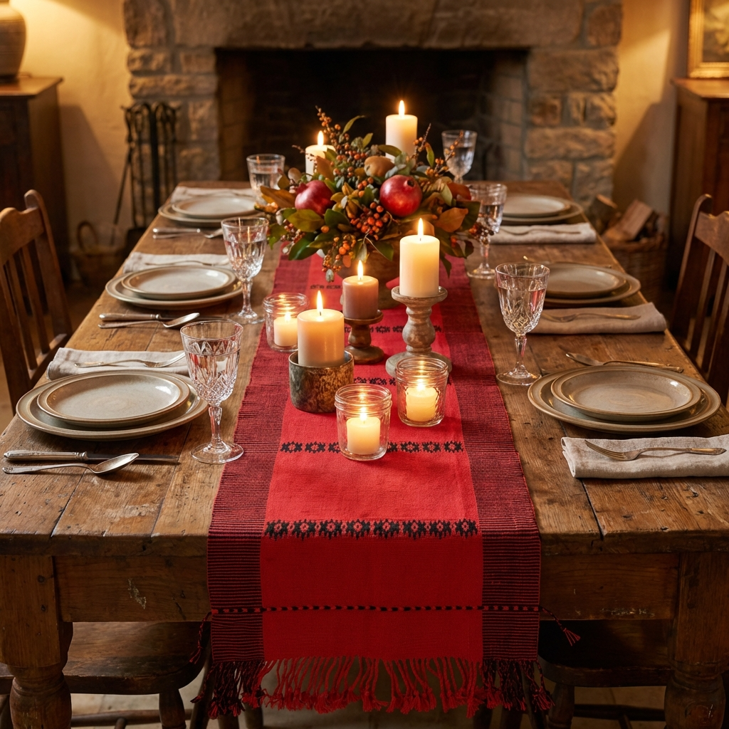Chizami Weaves - Loin Loom Handwoven Table Runner in Red & Black