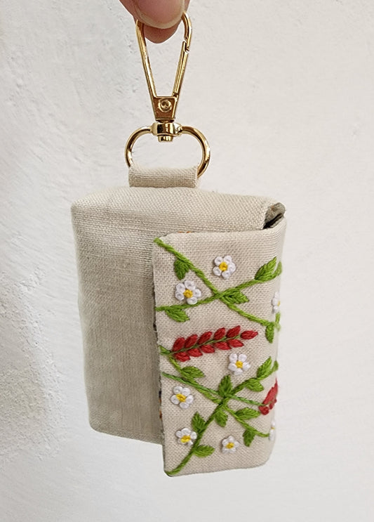 Ikali - Red & White Flowers - Hand-embroidered Earpod Pouch