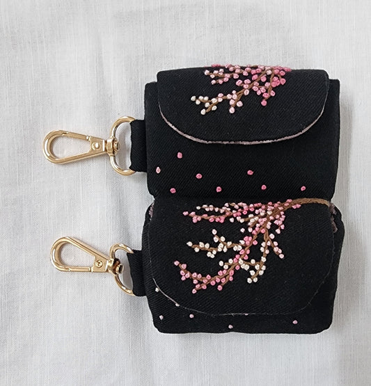 Sakura - Hand-embroidered Earpod Pouch