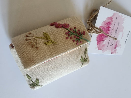 Ikali - Scattered Flowers - Hand-embroidered Earpod Pouch