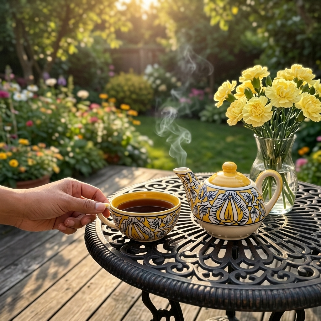 Teapot and Cup -SunlitYellow -  A Complete Solo TeaSet