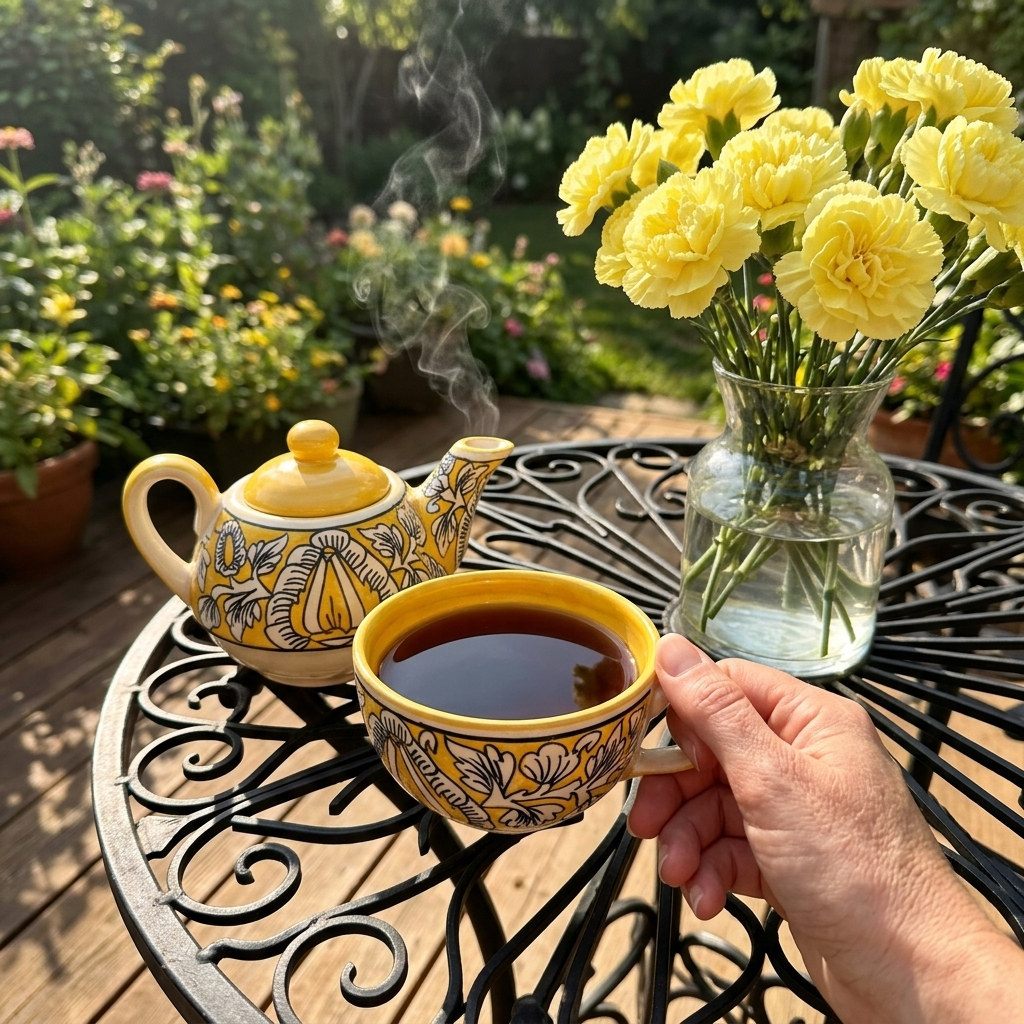 Teapot and Cup -SunlitYellow -  A Complete Solo TeaSet